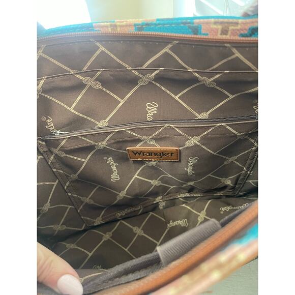 Wrangler Dark Turquoise Southwestern Canvas Large Tote *NEW in Package* - Picture 4 of 7